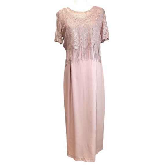 SHARADE 90’s Vintage Crocheted Fringe Top with Maxi Dress Size 8 - Picture 1 of 10